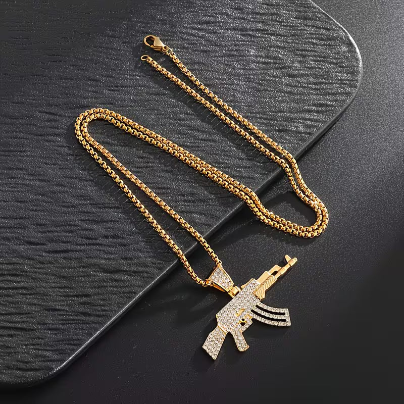 🔥 Iced-Out AK-47 Pendant Necklace