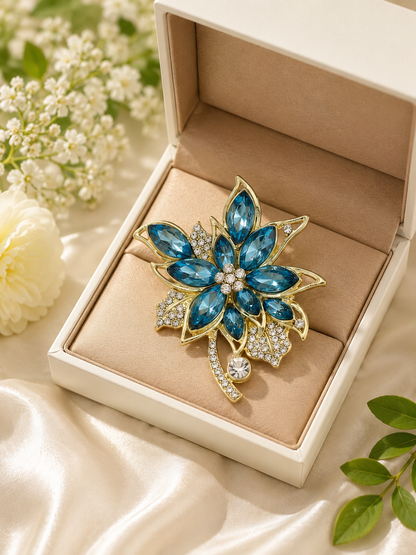 Sophisticated blue flower brooch