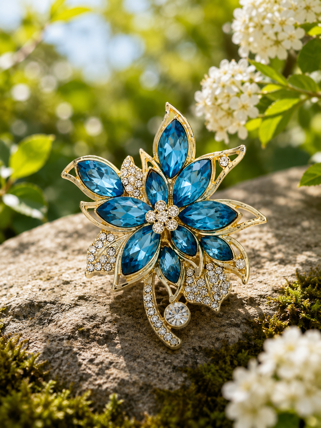 Sophisticated blue flower brooch