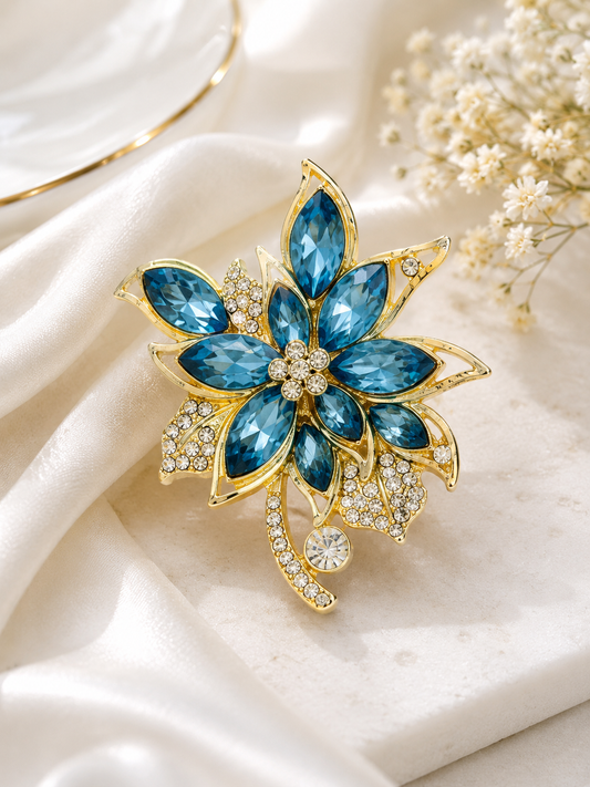 Sophisticated blue flower brooch