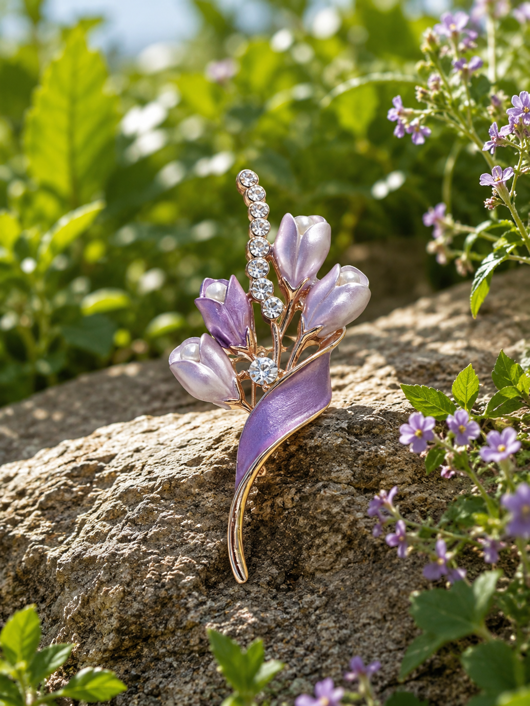 Purple floral brooch